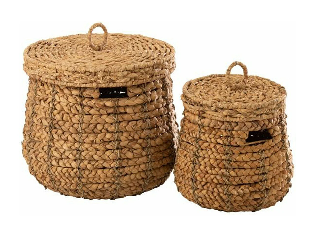 Set di 2 cesti con coperchio in materiali naturali