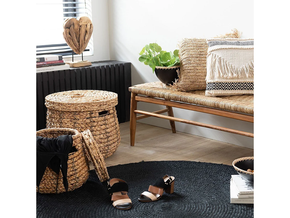 Set di 2 cesti con coperchio in materiali naturali