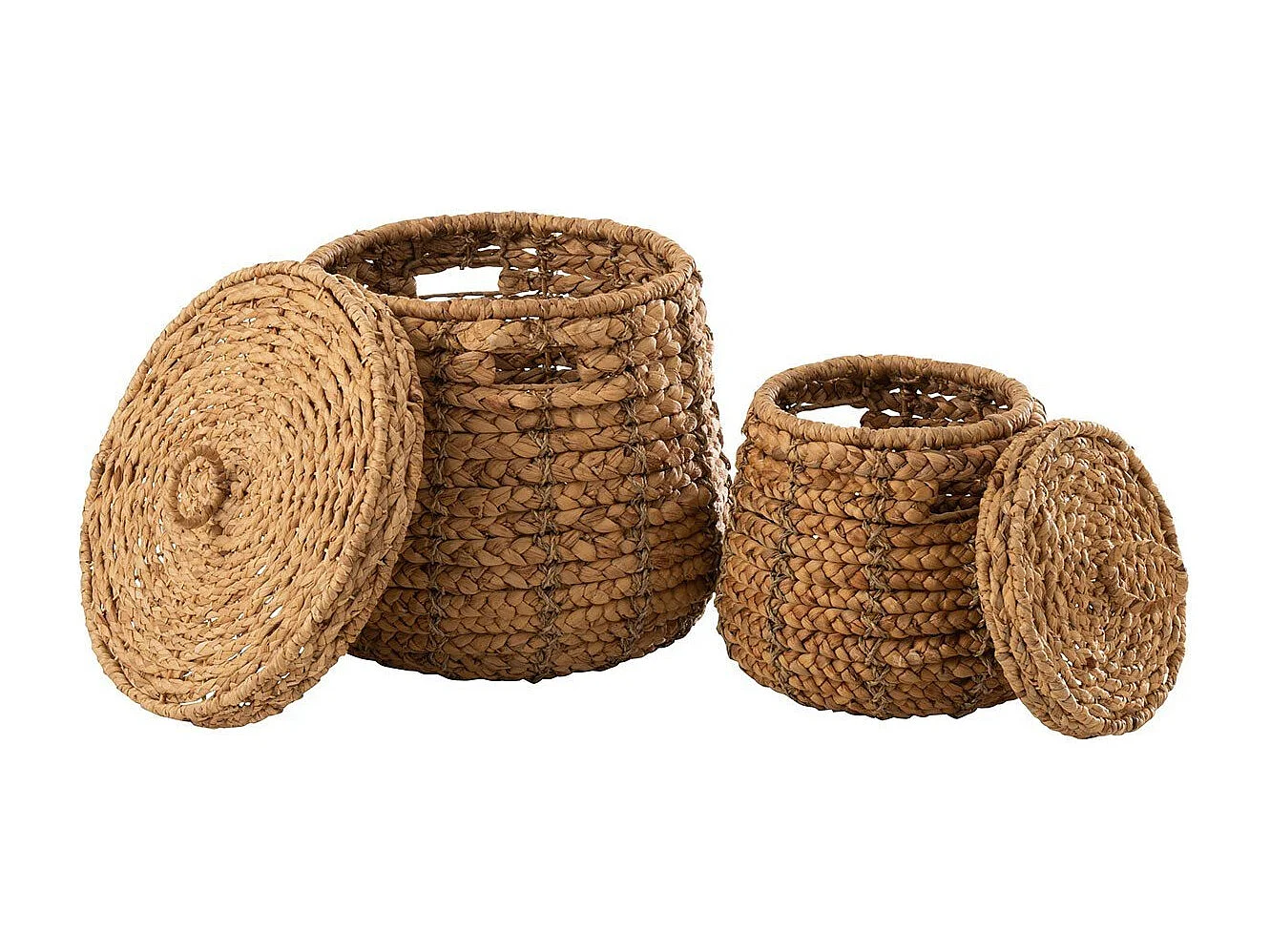 Set di 2 cesti con coperchio in materiali naturali