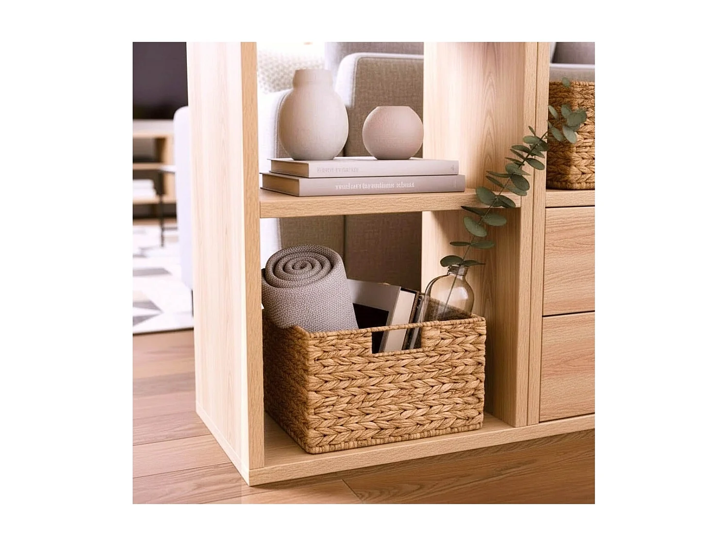 Panier en jacinthe d'eau armature métal - hauteur 17 cm