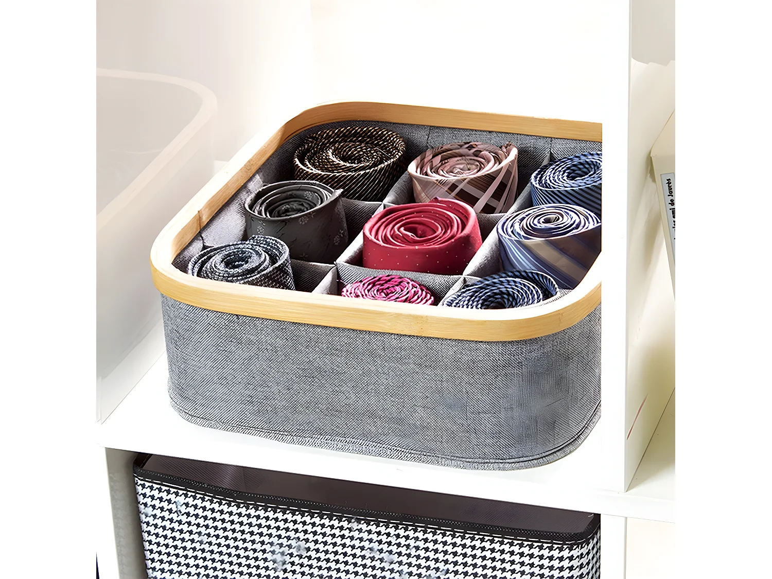 Cesta marco bambú 9 compartimentos color gris