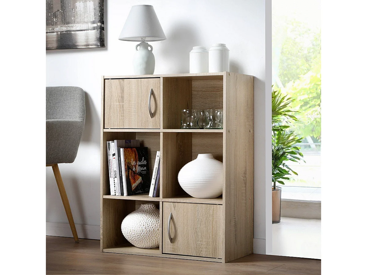 Etagère de rangement 6 cases 2 portes