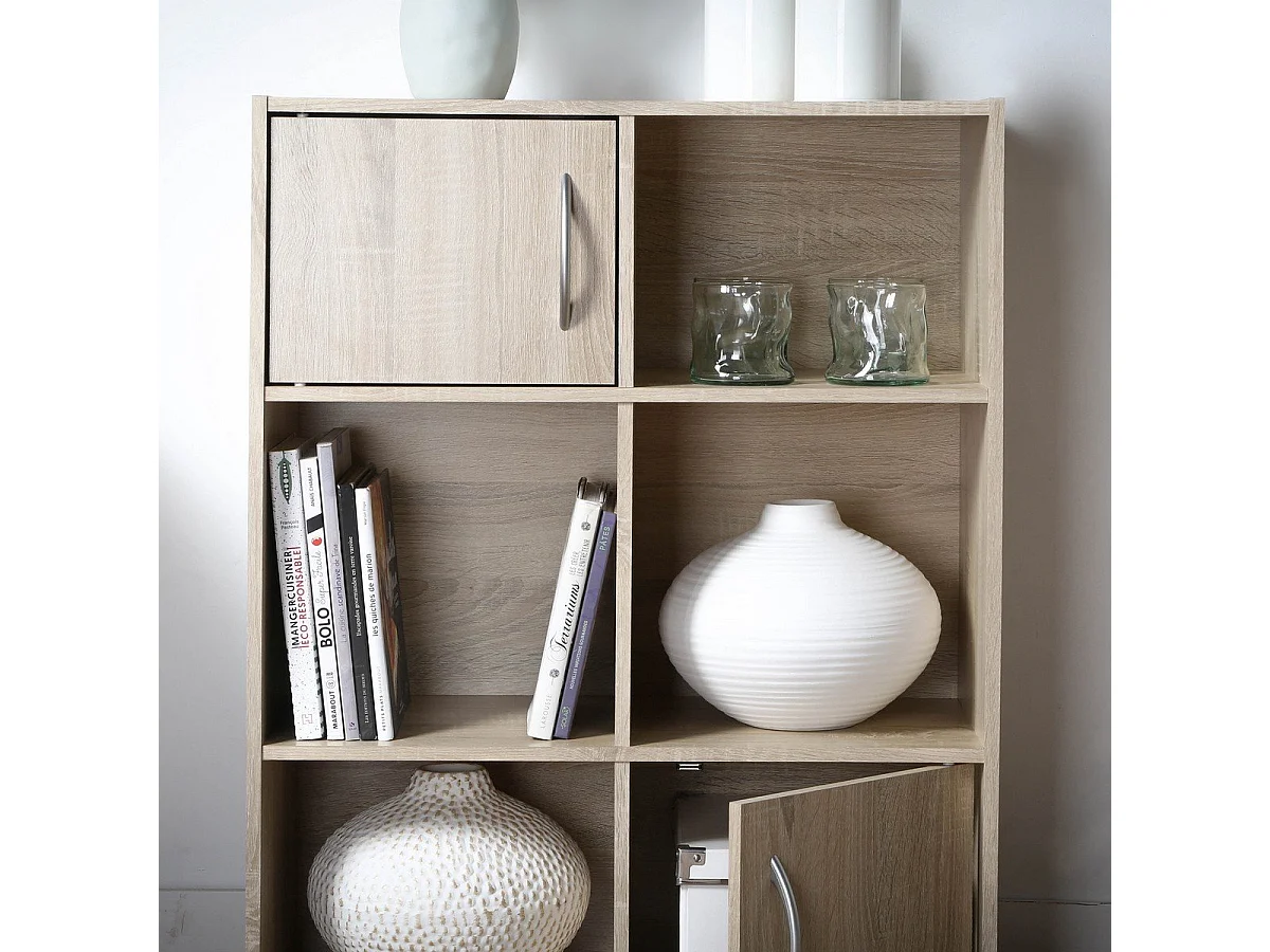 Etagère de rangement 6 cases 2 portes