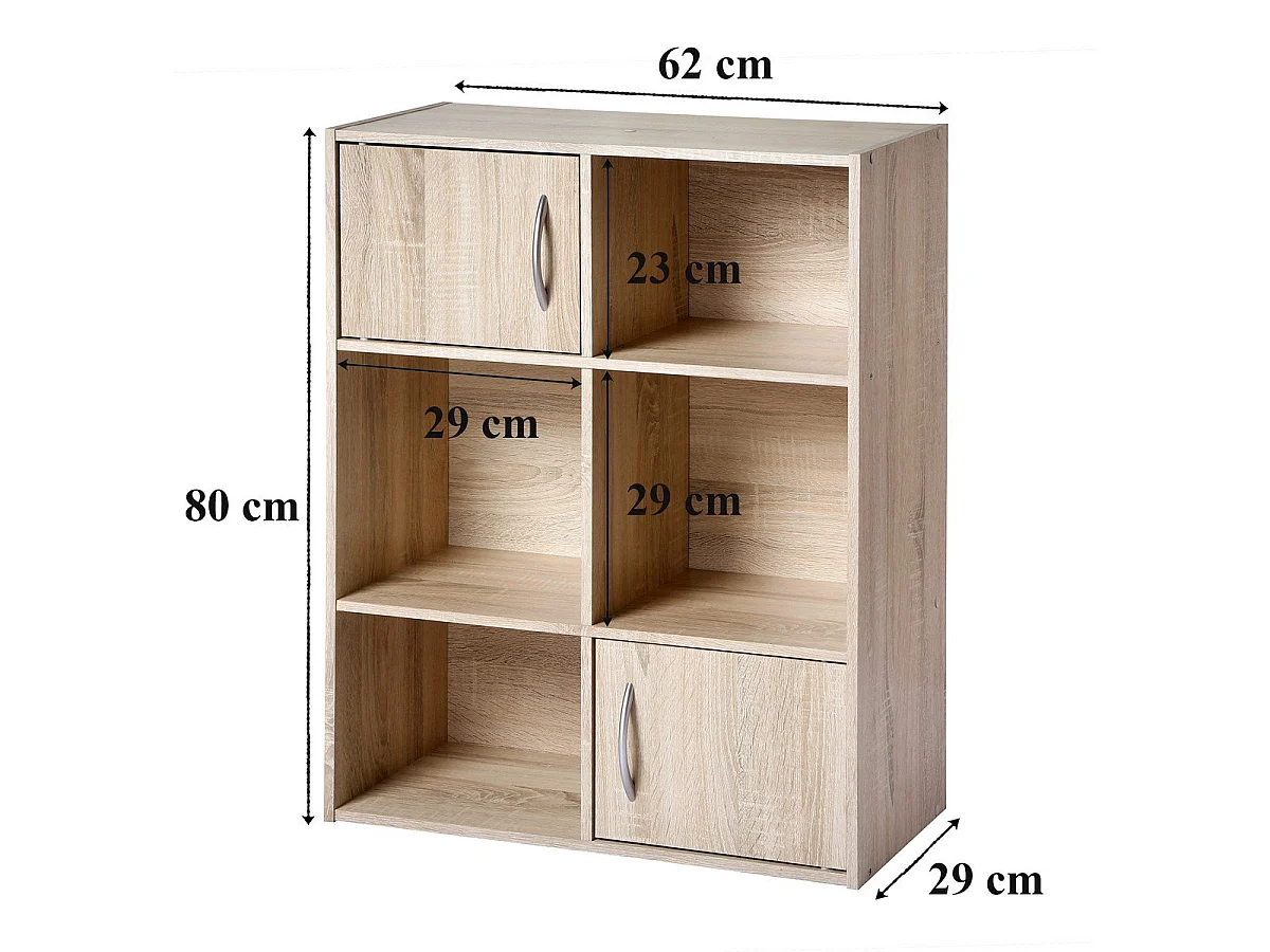 Etagère de rangement 6 cases 2 portes