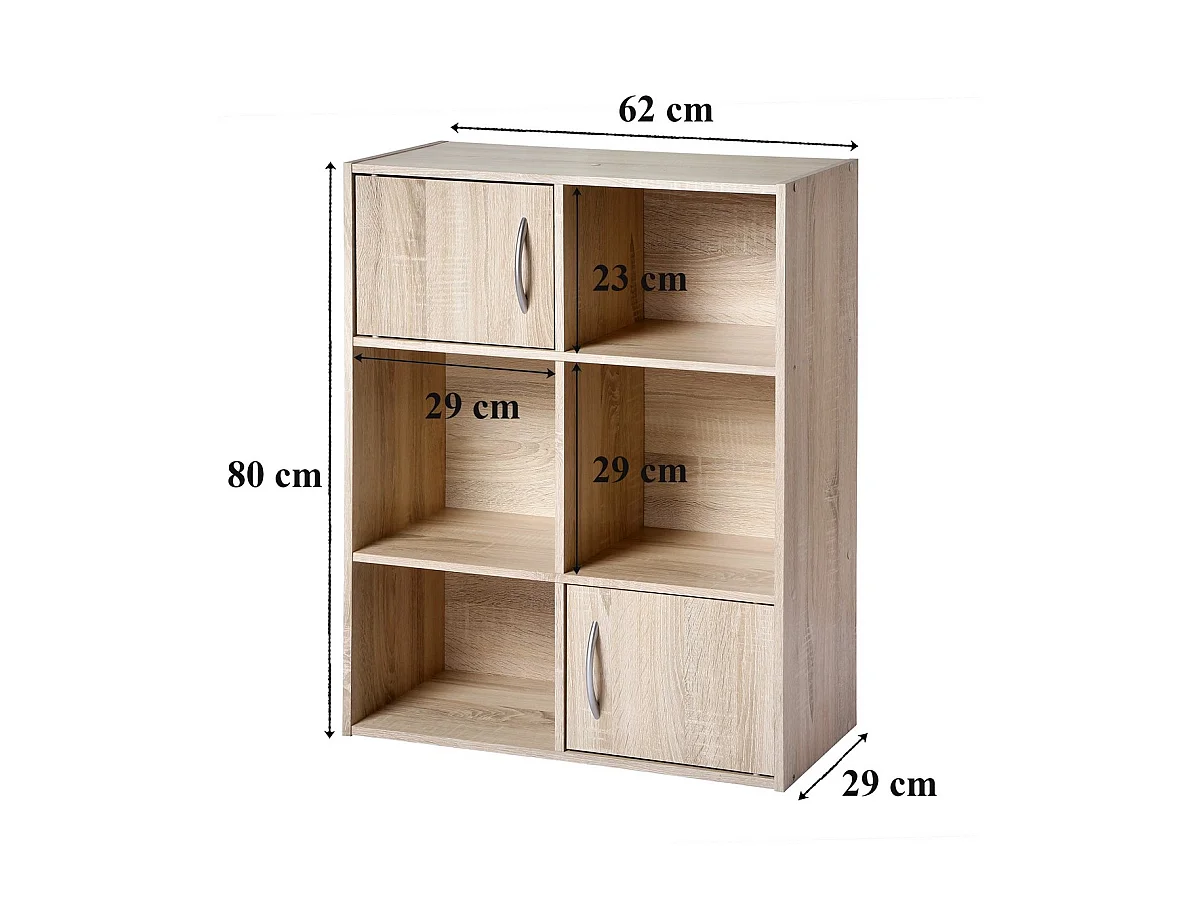 Etagère de rangement 6 cases 2 portes