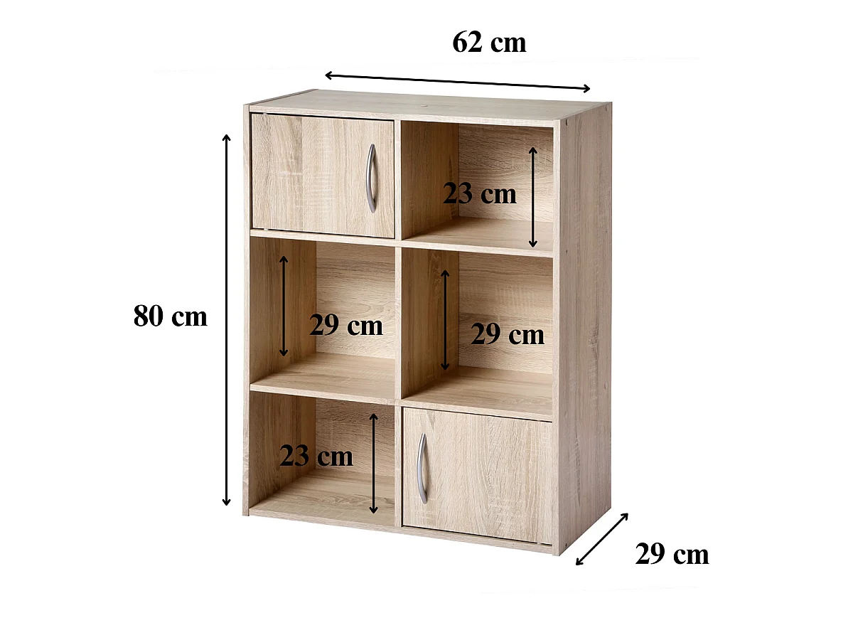 Etagère de rangement 6 cases 2 portes