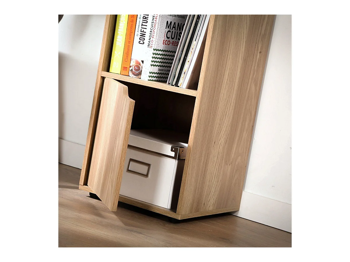 Meuble 4 cases décor bois 2 portes - Modu