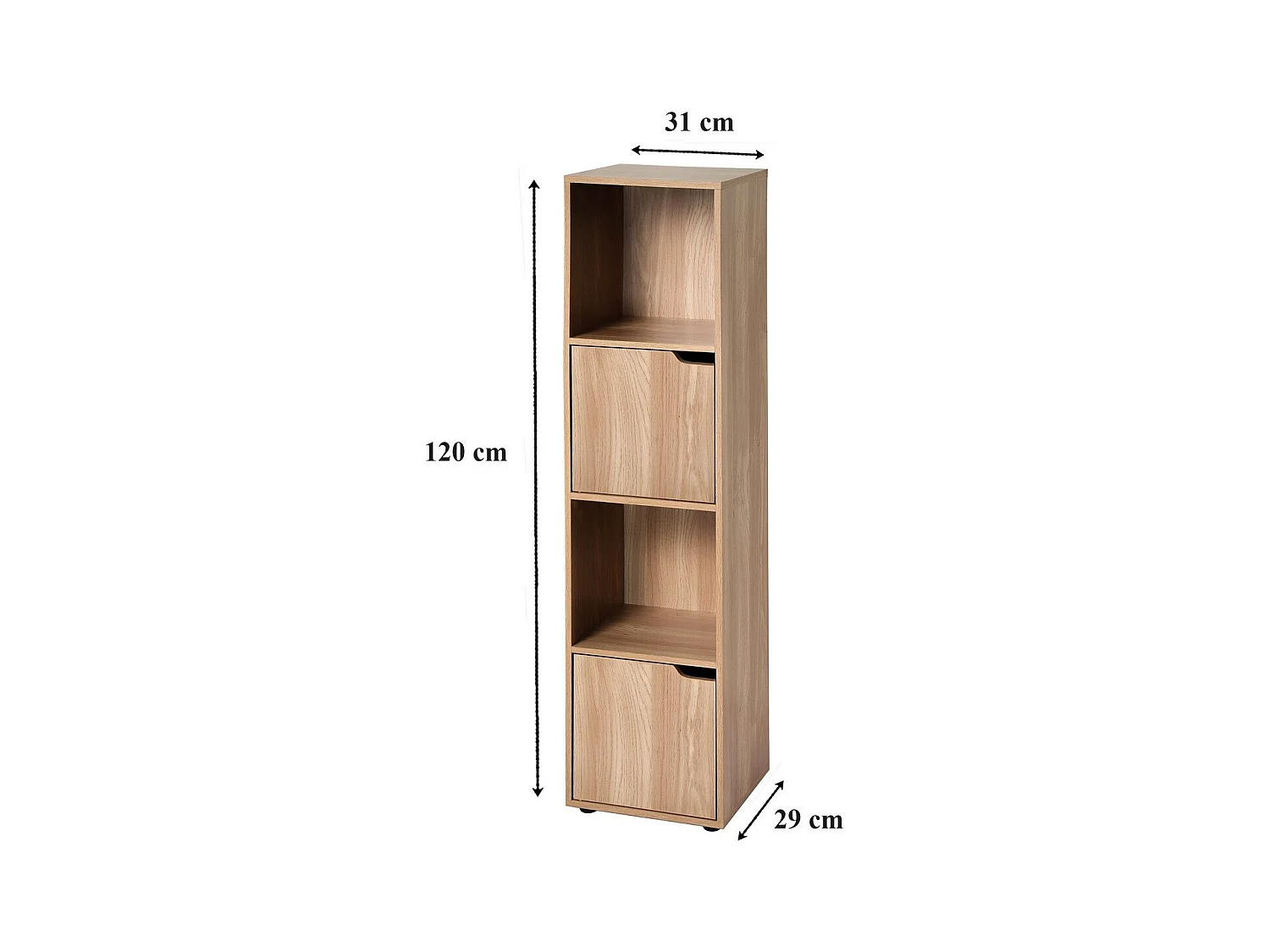 Meuble 4 cases décor bois 2 portes - Modu