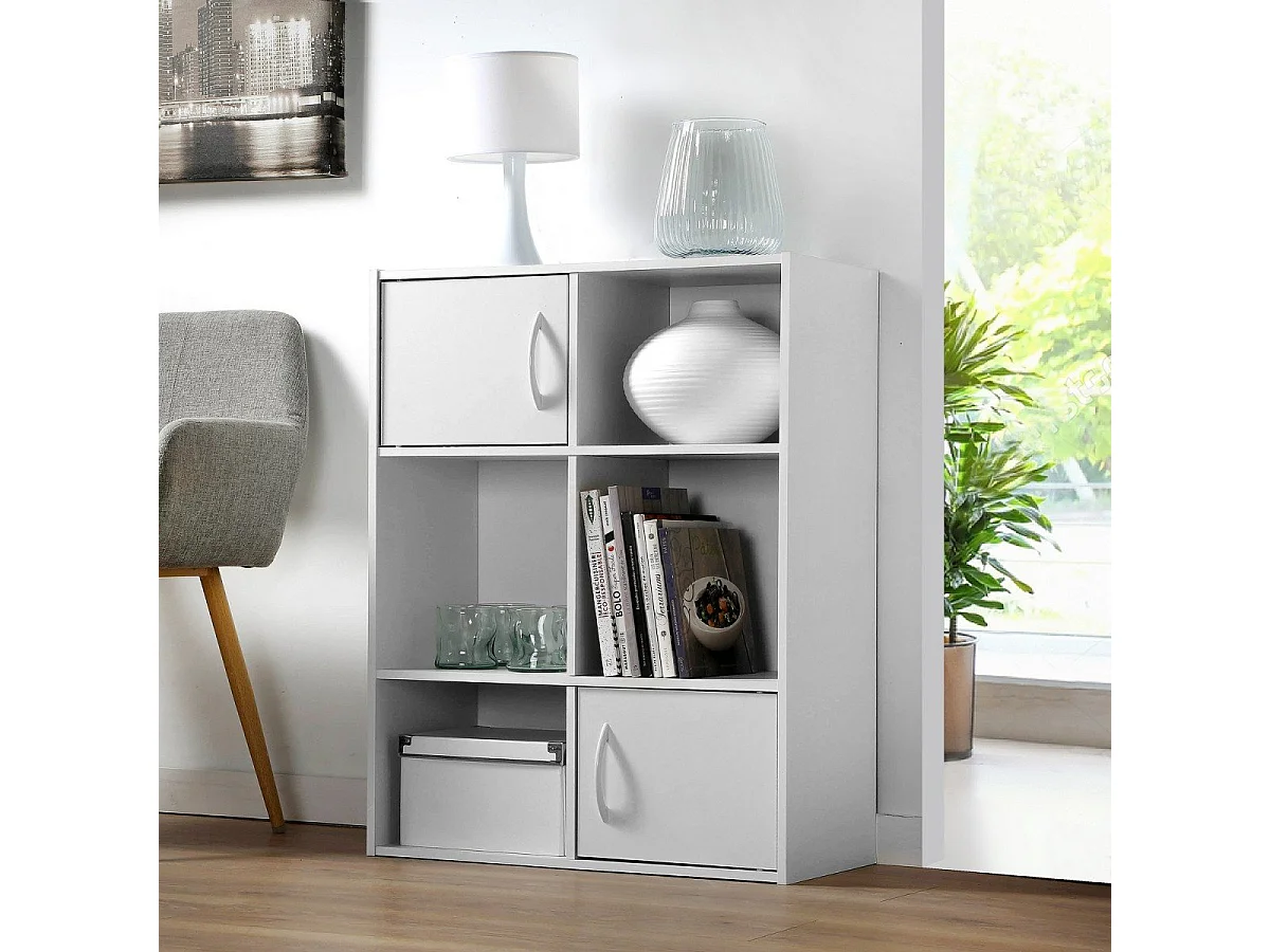 Etagère de rangement 6 cases 2 portes