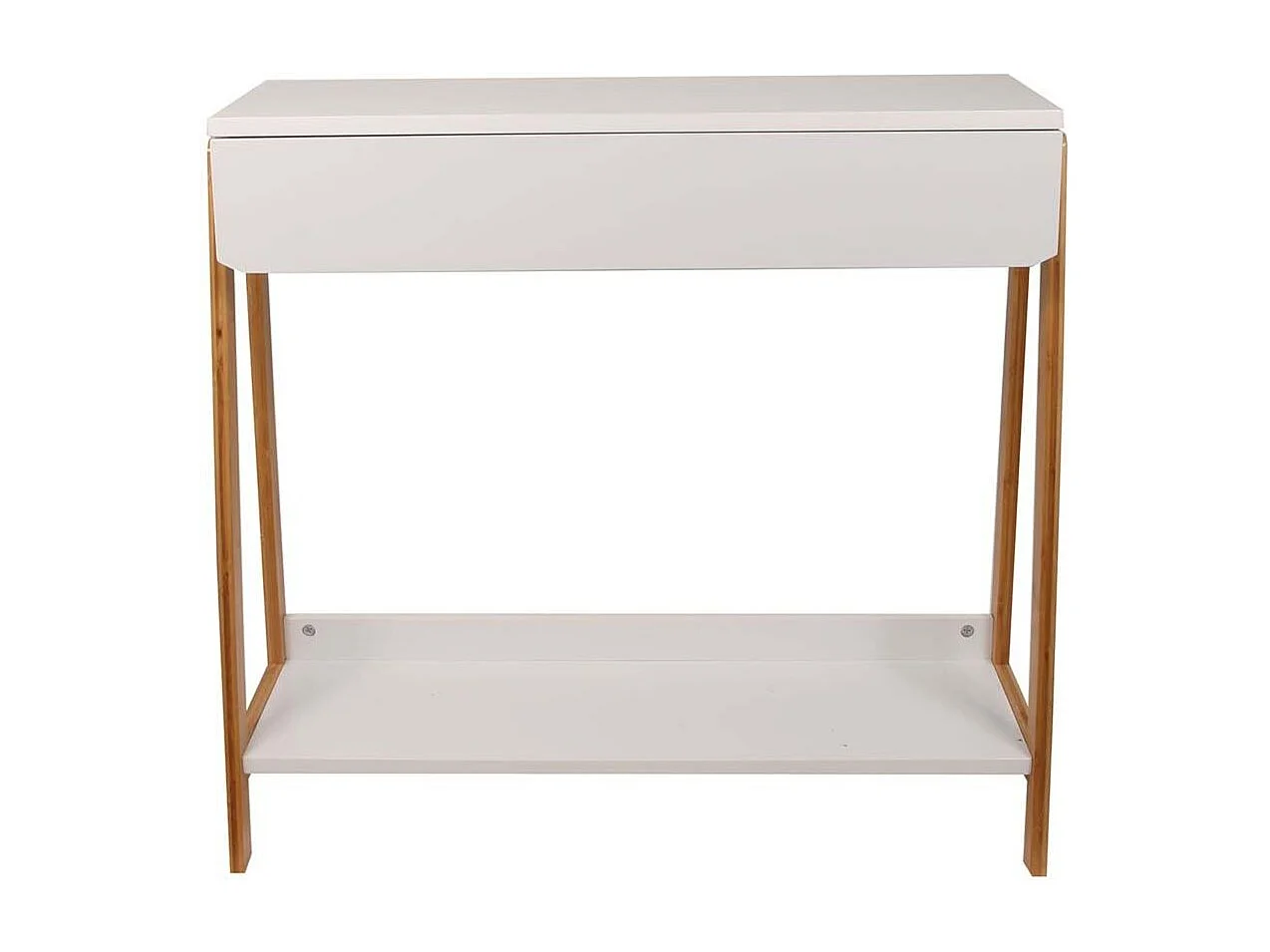 Console Avec Tiroir Blanc Et Bois 83.8x34x77cm Blanc