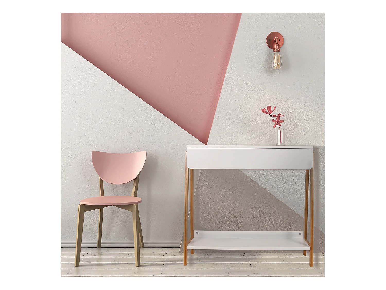 Console Avec Tiroir Blanc Et Bois 83.8x34x77cm Blanc