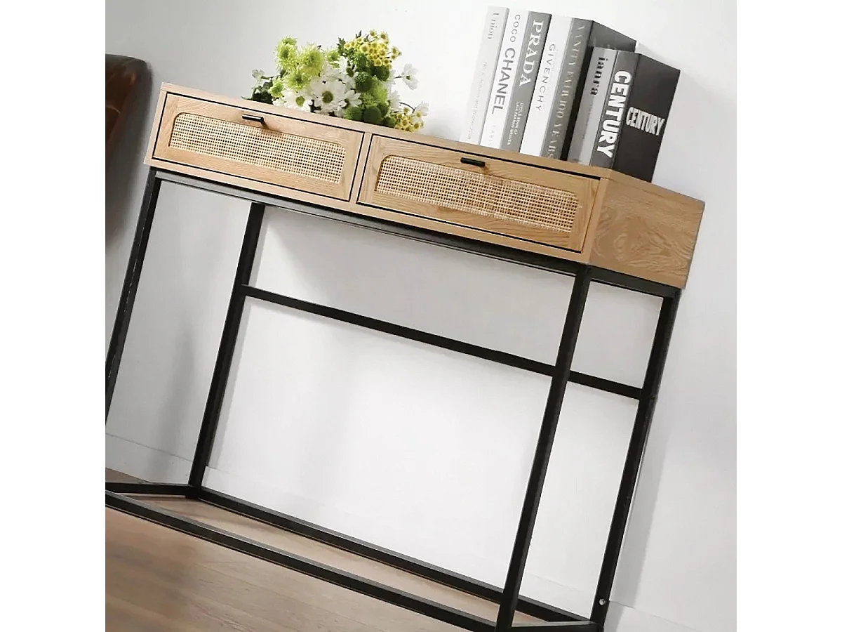 Konsole aus Rattan mit 2 Schubladen - L100cm