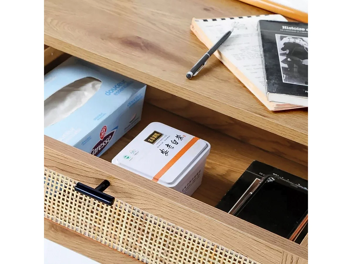 Konsole aus Rattan mit 2 Schubladen - L100cm