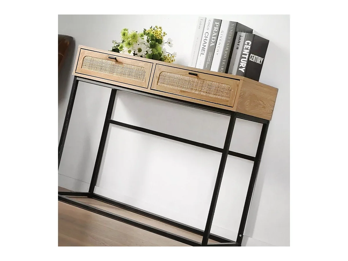 Consola 2 cajones con rejilla de ratán - L 100 cm