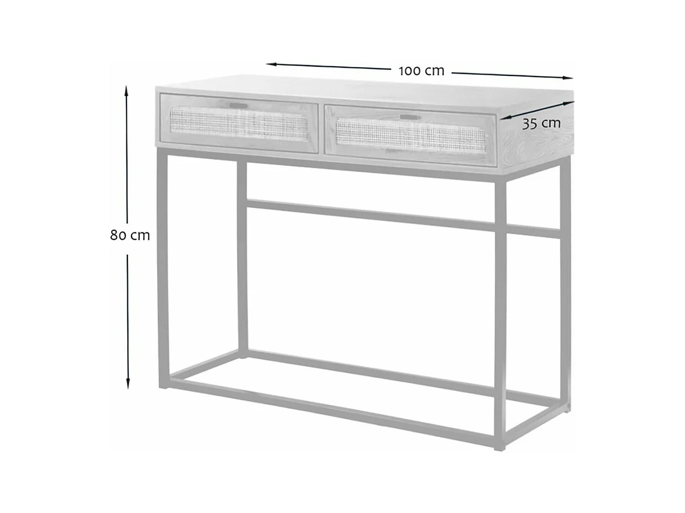 Consola 2 cajones con rejilla de ratán - L 100 cm