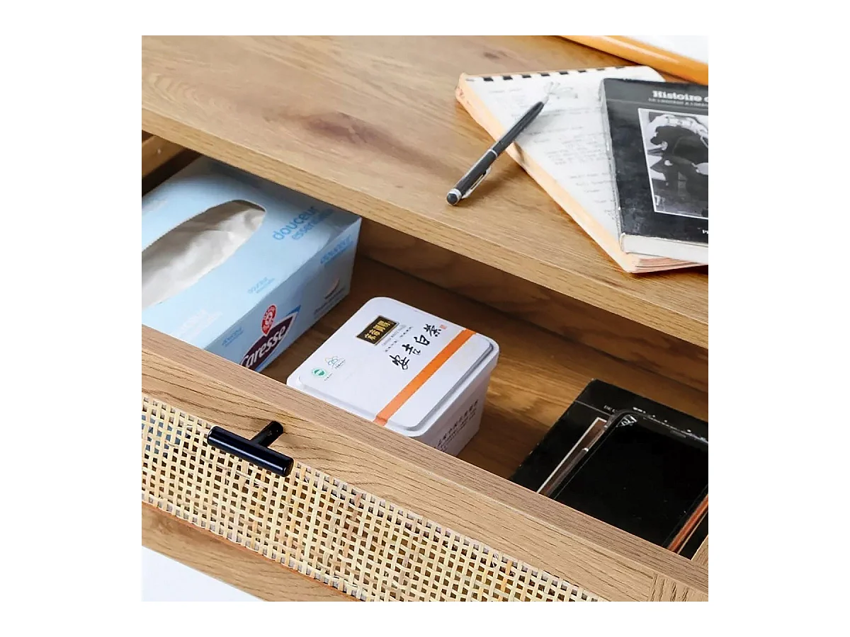 Consola 2 cajones con rejilla de ratán - L 100 cm