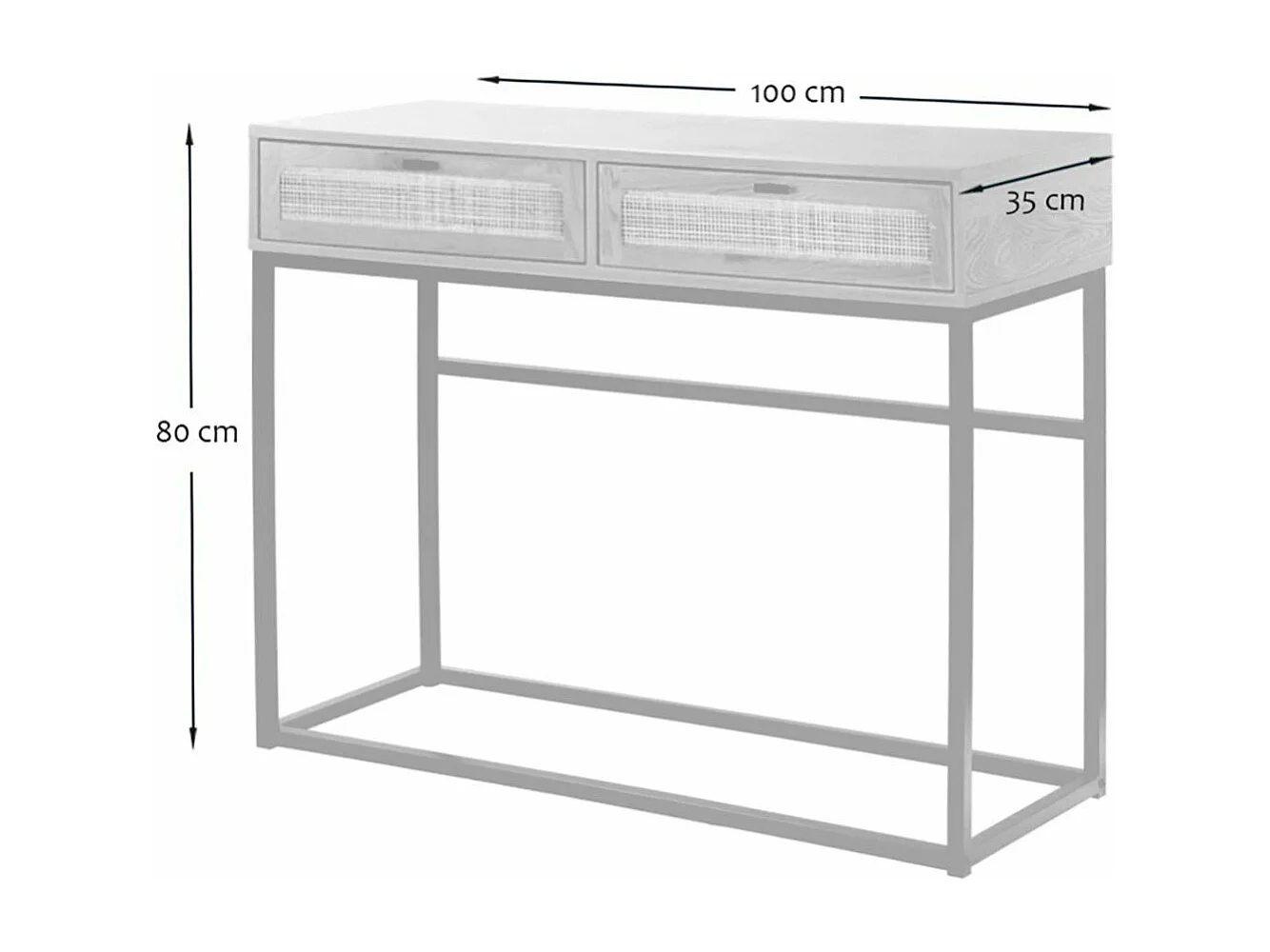 2 laden console met vlechtwerk - L100cm