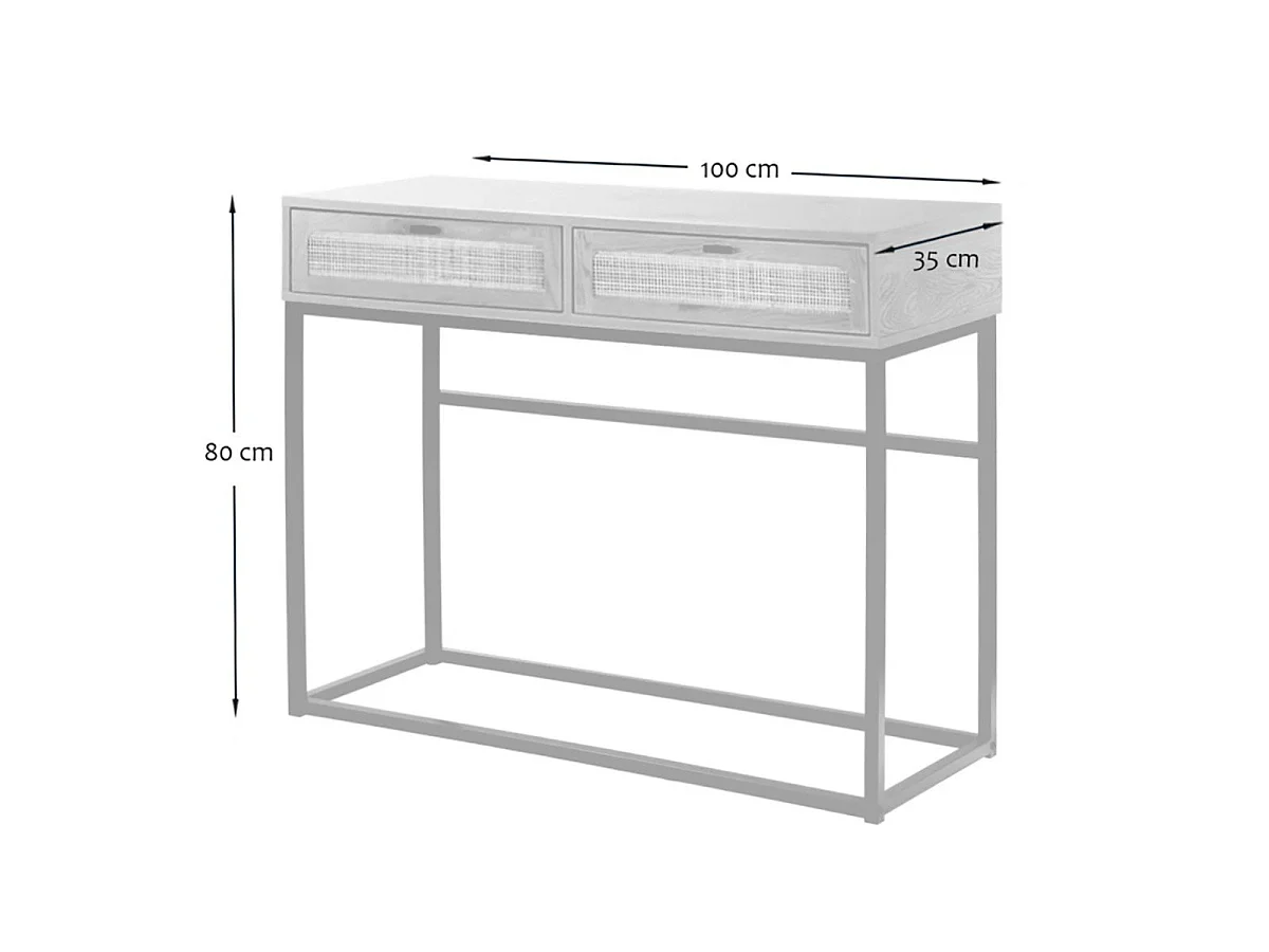 2 laden console met vlechtwerk - L100cm
