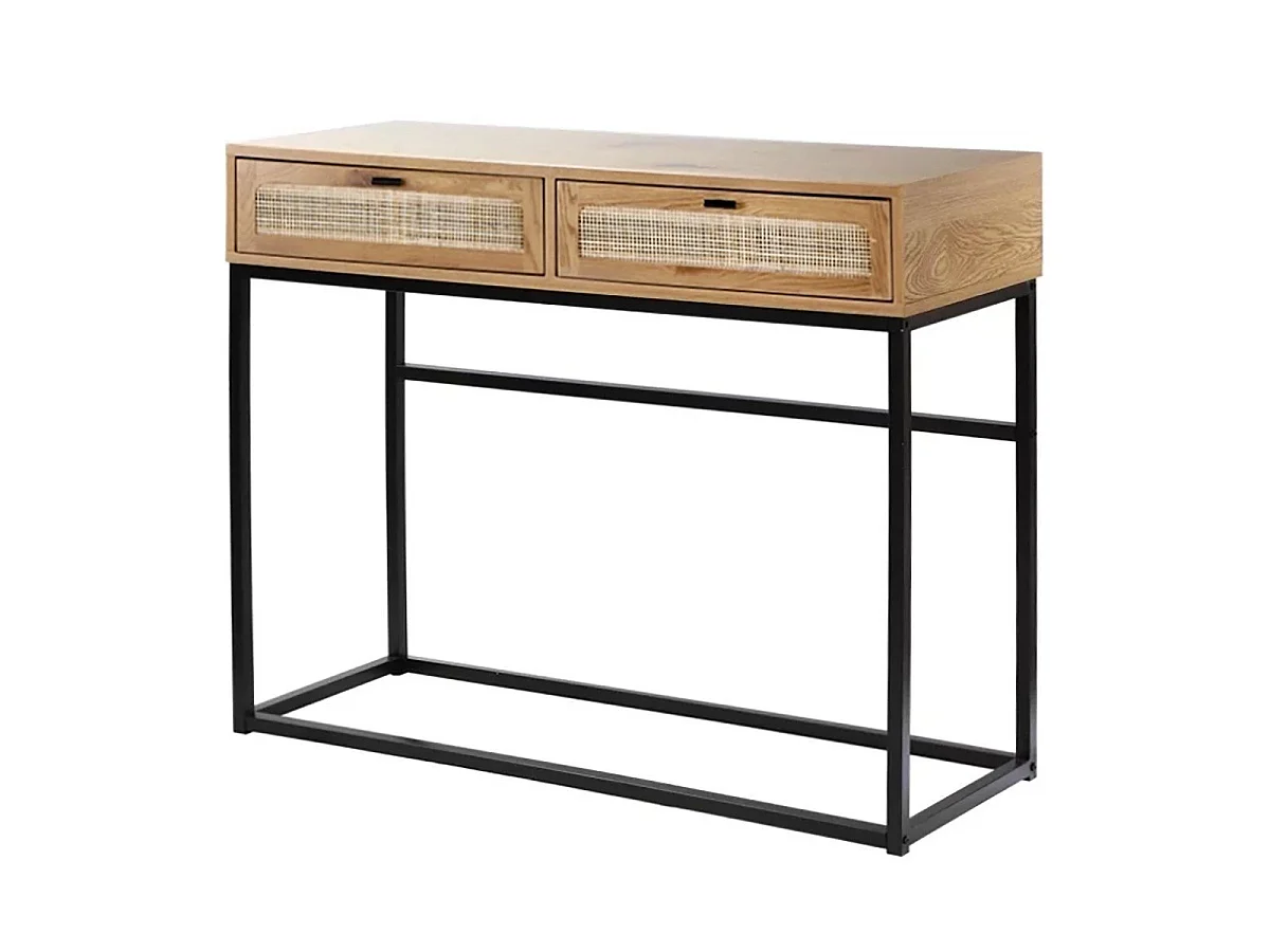 2 laden console met vlechtwerk - L100cm