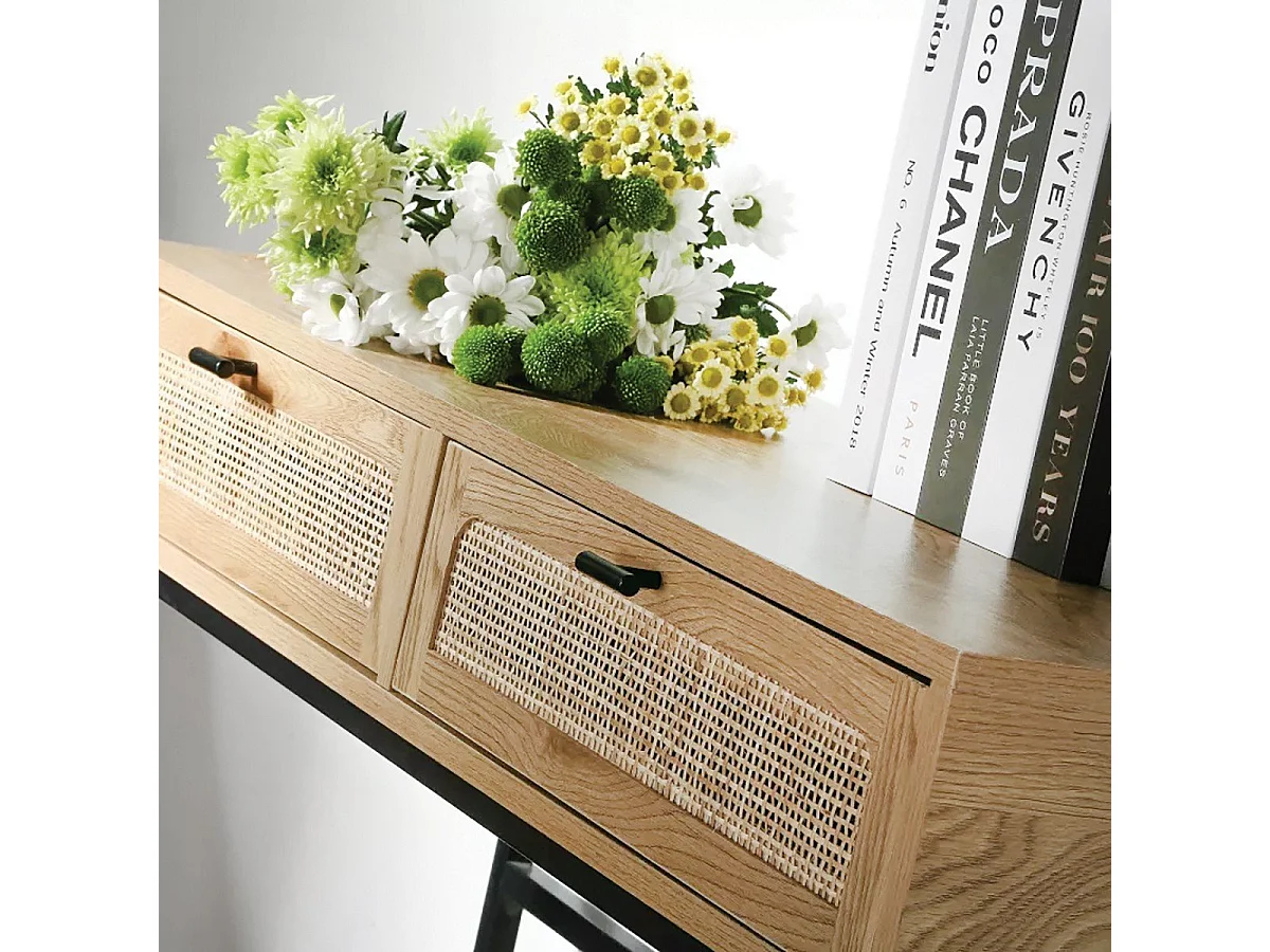 2 laden console met vlechtwerk - L100cm