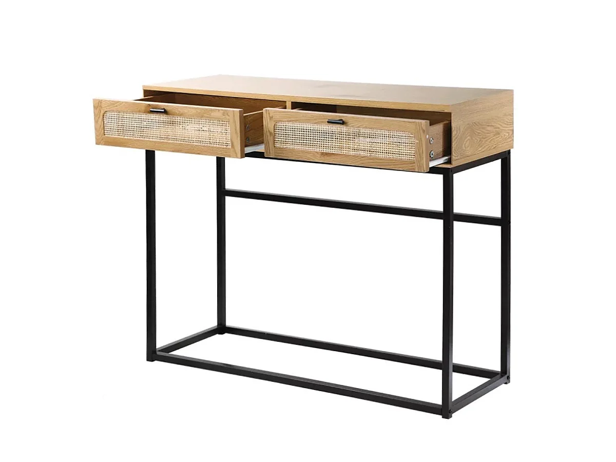 2 laden console met vlechtwerk - L100cm