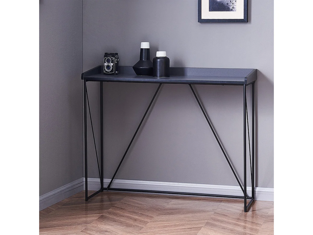 Console Structure Noir avec Plateau Gris - L100 cm
