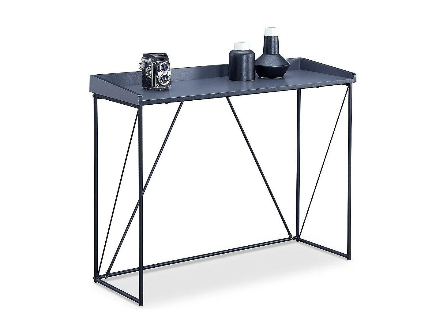 Console Structure Noir avec Plateau Gris - L100 cm