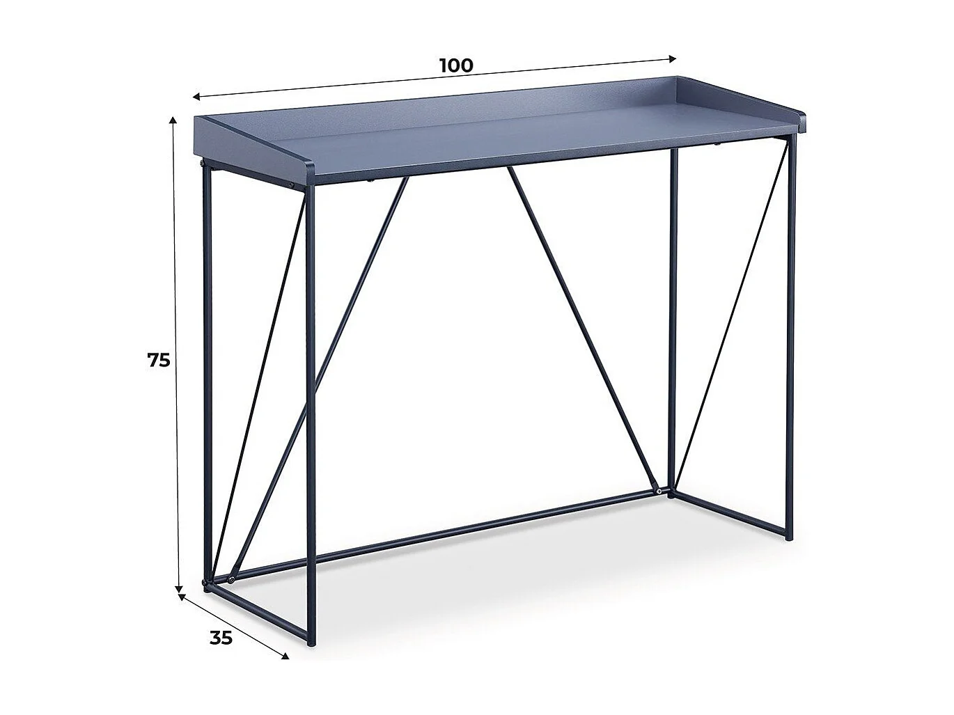 Console Structure Noir avec Plateau Gris - L100 cm