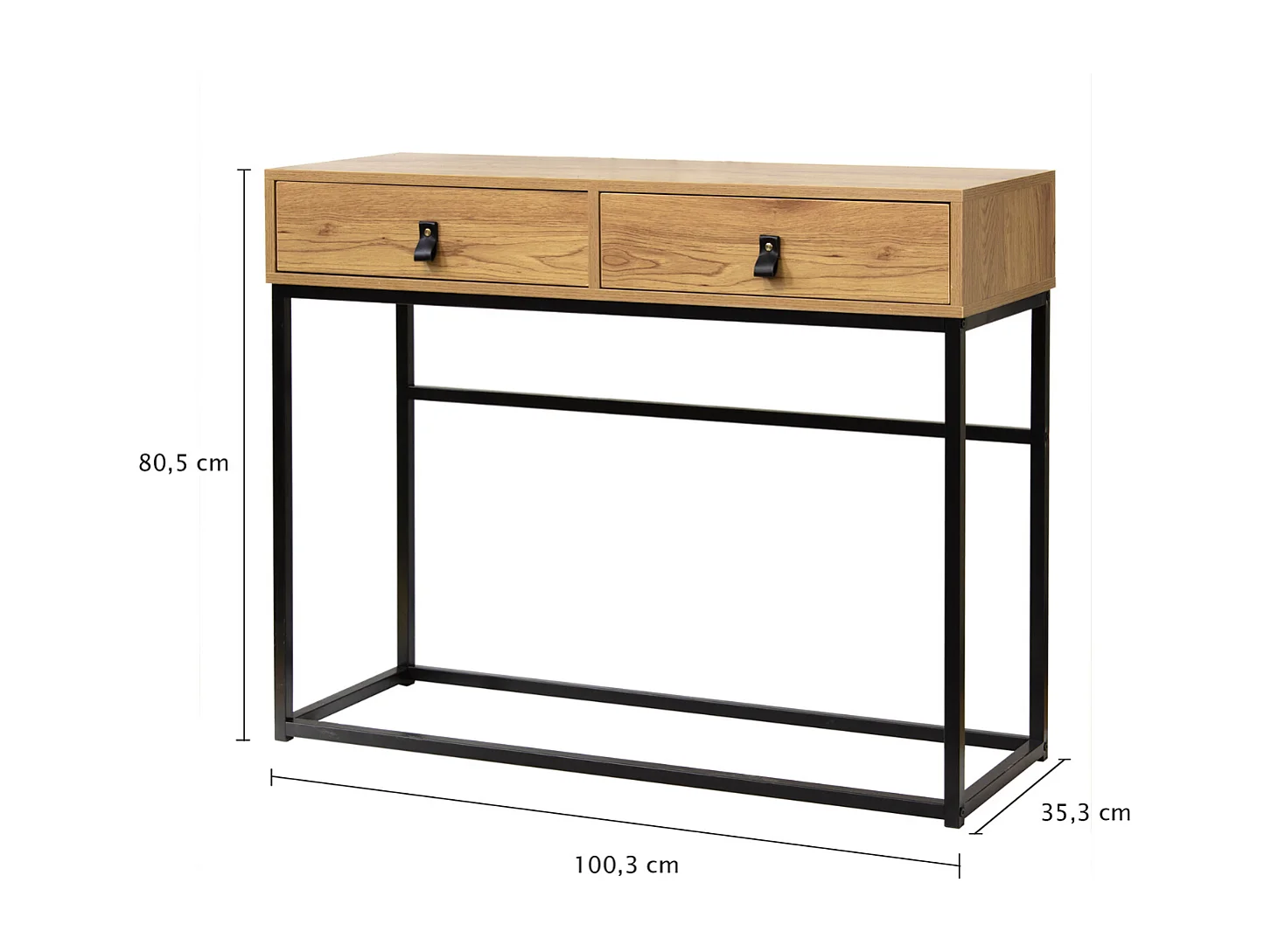 Consola 2 cajones patas de metal efecto roble - JILL