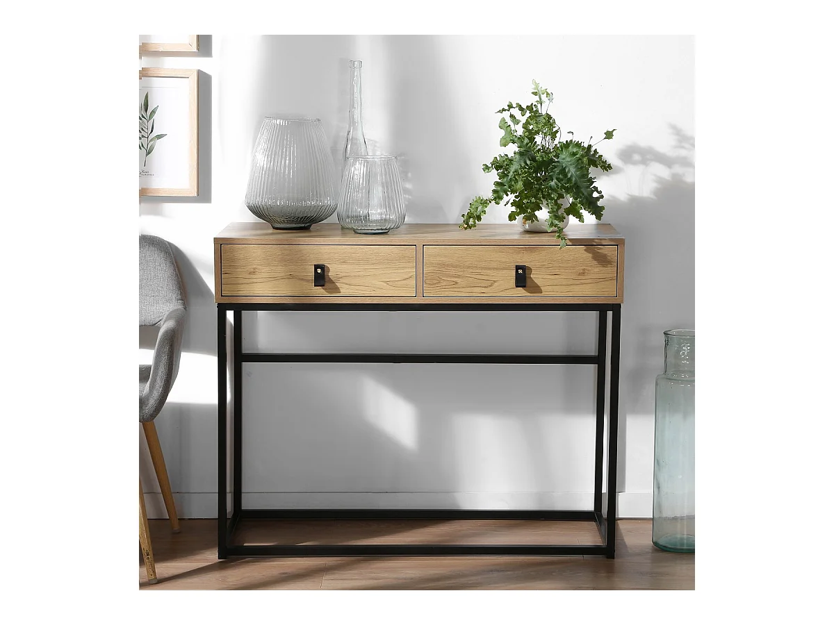 Console met 2 Lades en Eikenhouten Metalen Poten - JILL