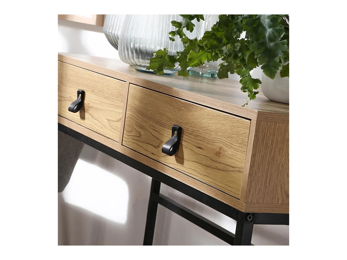 Console met 2 Lades en Eikenhouten Metalen Poten - JILL