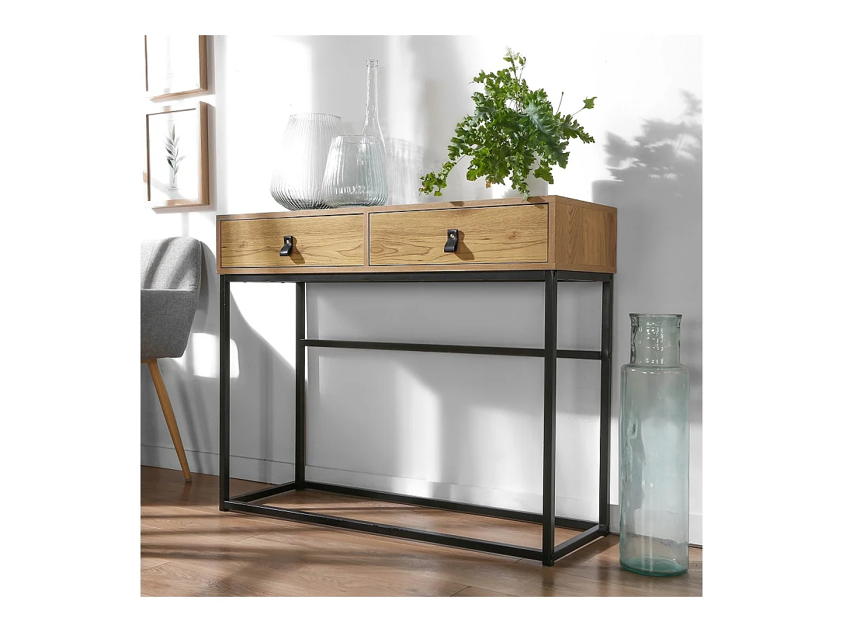 Console met 2 Lades en Eikenhouten Metalen Poten - JILL