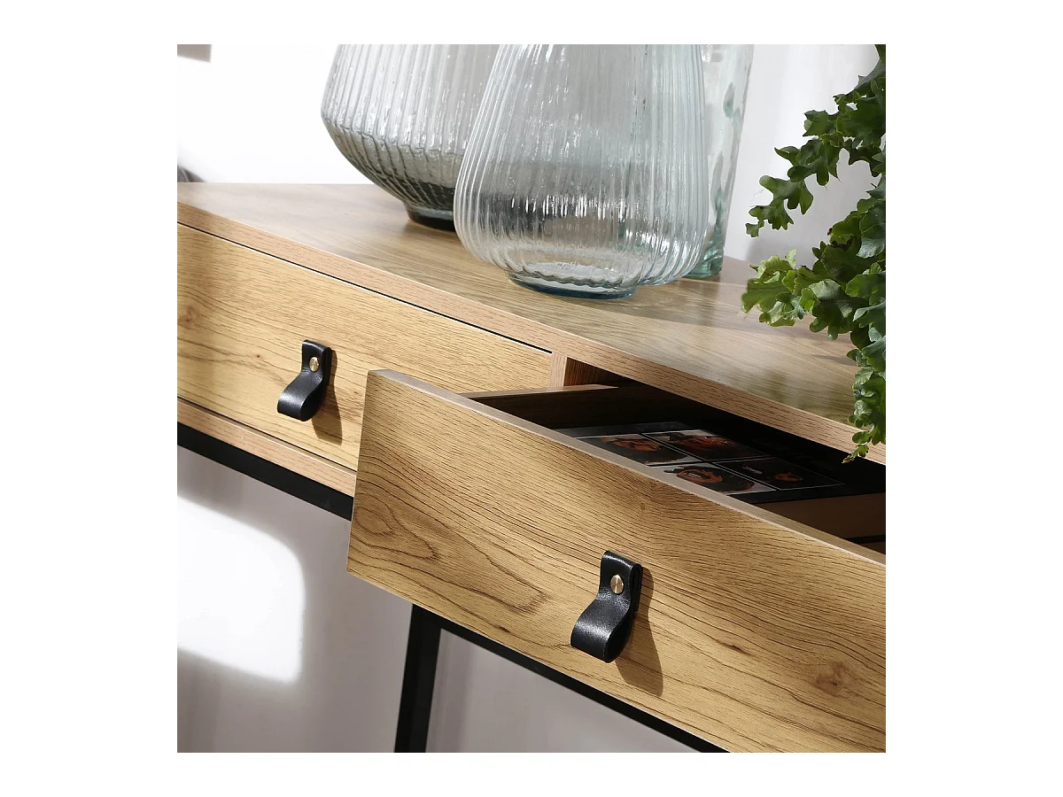 Console met 2 Lades en Eikenhouten Metalen Poten - JILL