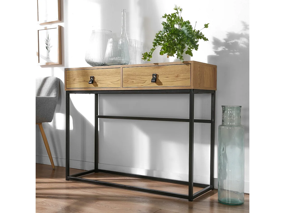 Console met 2 Lades en Eikenhouten Metalen Poten - JILL
