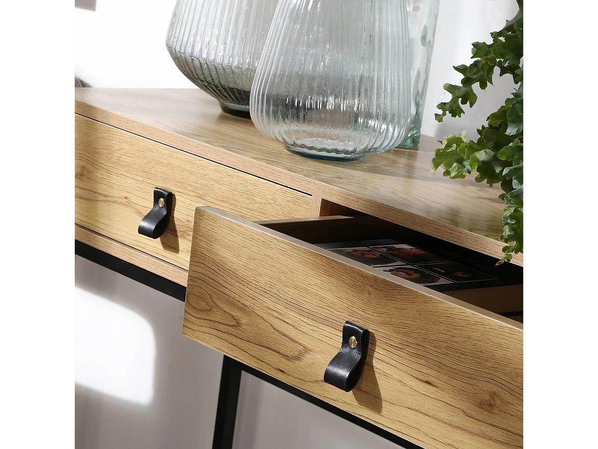 Console met 2 Lades en Eikenhouten Metalen Poten - JILL