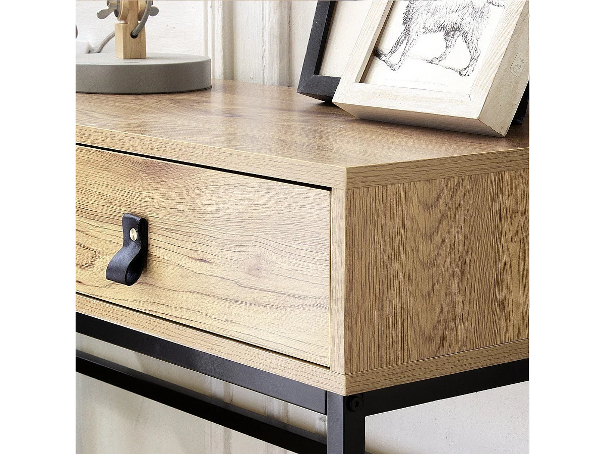 Console 2 Tiroirs Pieds Métal Effet Chêne - JILL