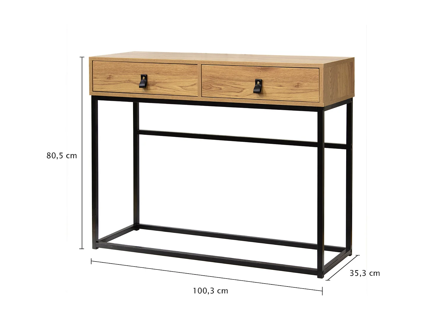 Console 2 Tiroirs Pieds Métal Effet Chêne - JILL