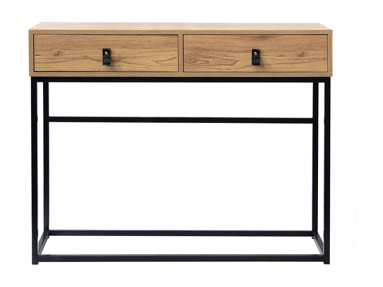 Console 2 Tiroirs Pieds Métal Effet Chêne - JILL