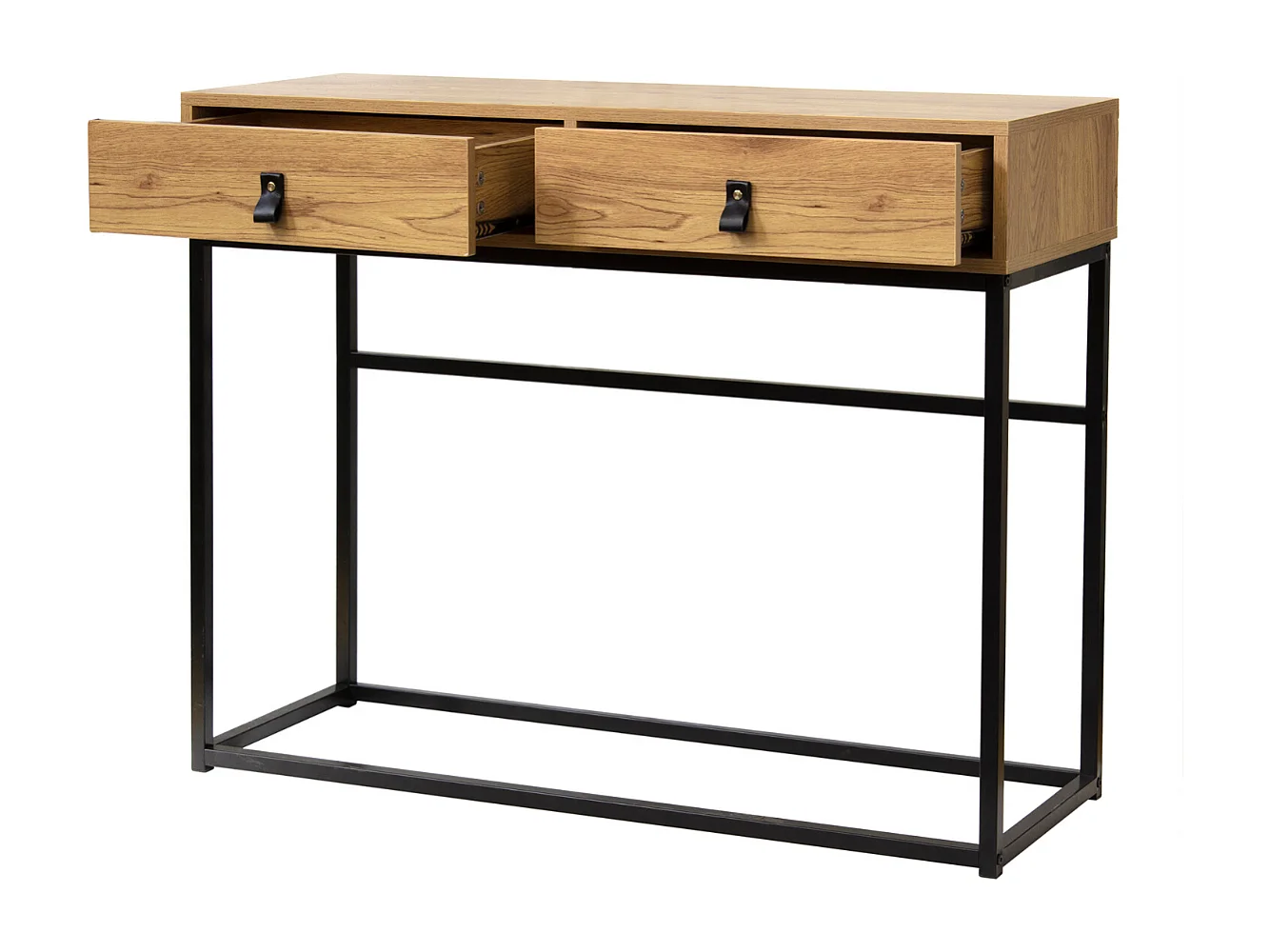 Console 2 Tiroirs Pieds Métal Effet Chêne - JILL