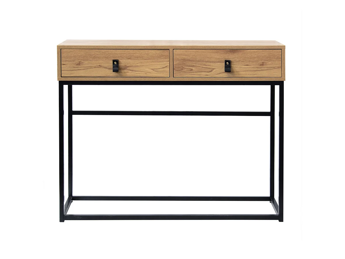 Console 2 Tiroirs Pieds Métal Effet Chêne - JILL