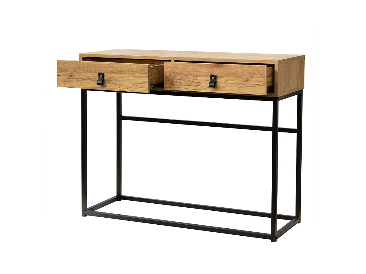 Console 2 Tiroirs Pieds Métal Effet Chêne - JILL