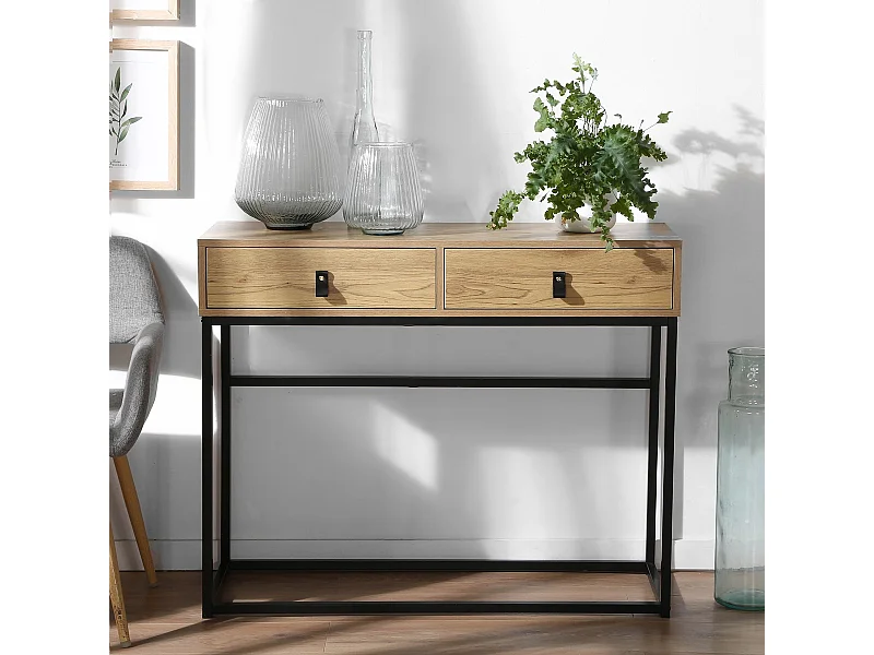 Console met 2 Lades en Eikenhouten Metalen Poten - JILL