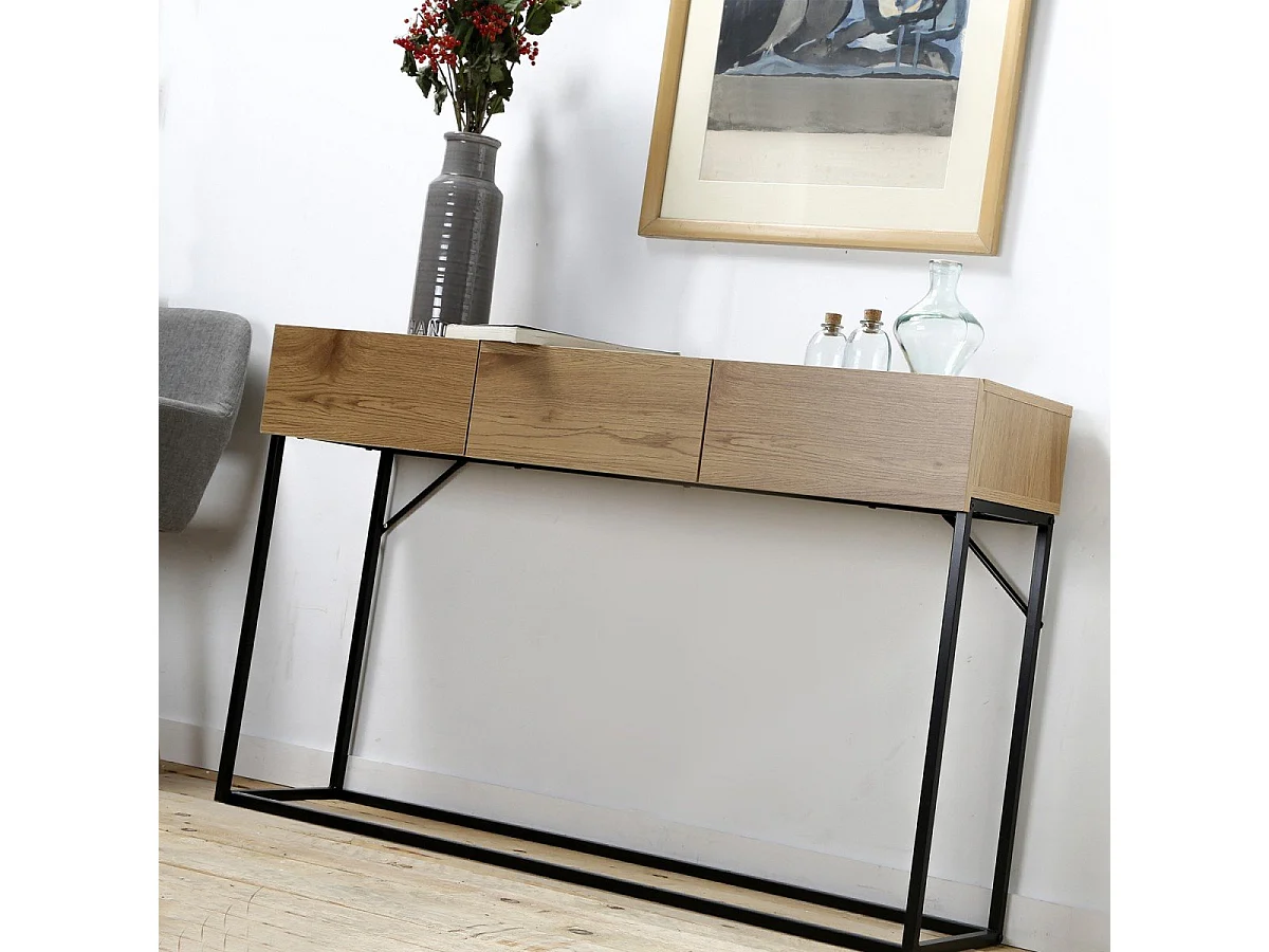 Console 3 Tiroirs Décor Chêne L120cm