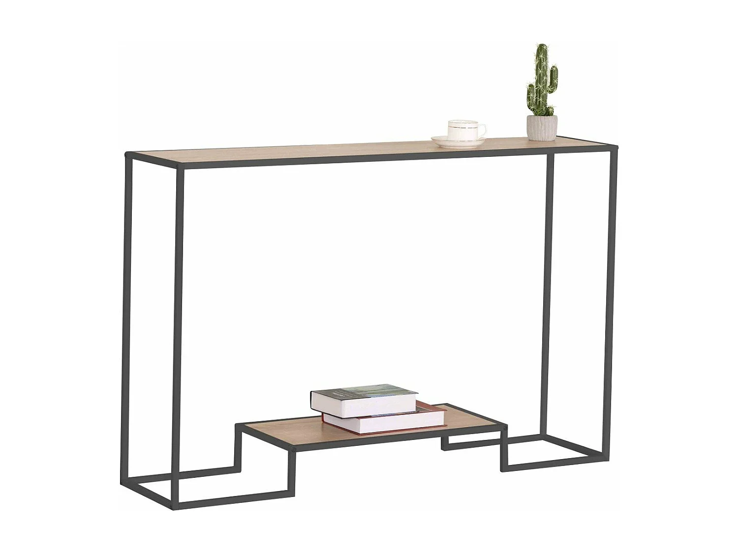 Moderne Konsole mit 2 Regalebenen im Eiche Dekor L120cm