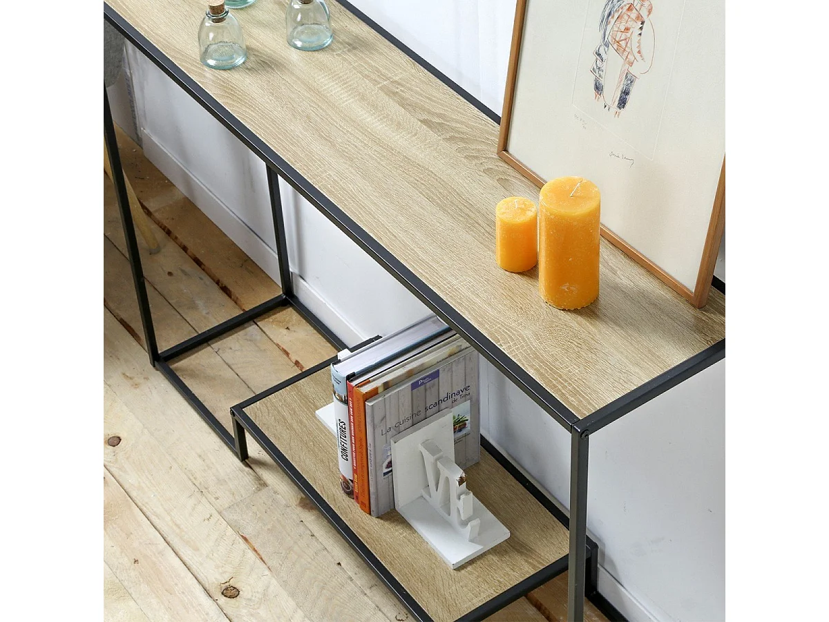 Moderne Konsole mit 2 Regalebenen im Eiche Dekor L120cm