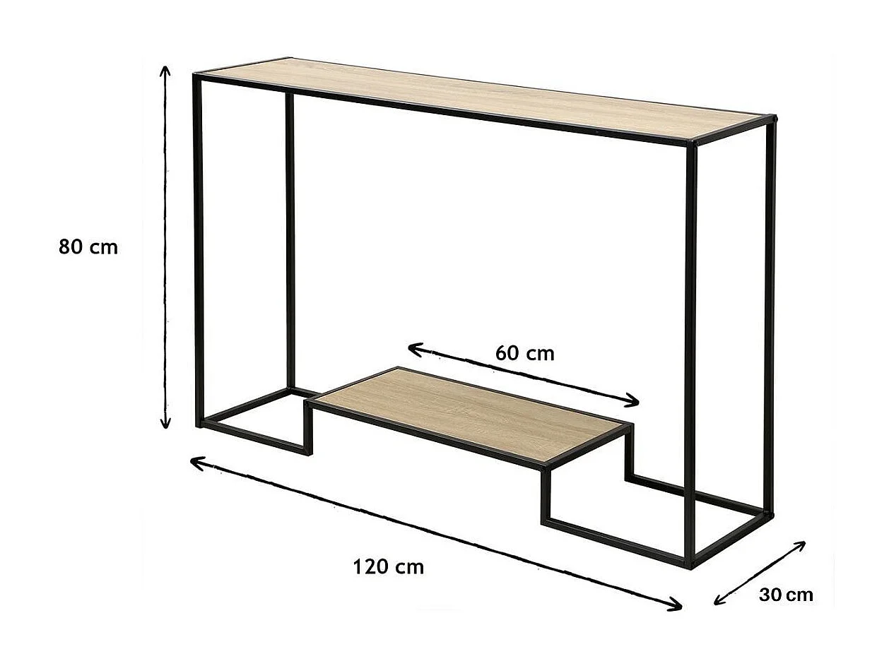 Moderne Konsole mit 2 Regalebenen im Eiche Dekor L120cm