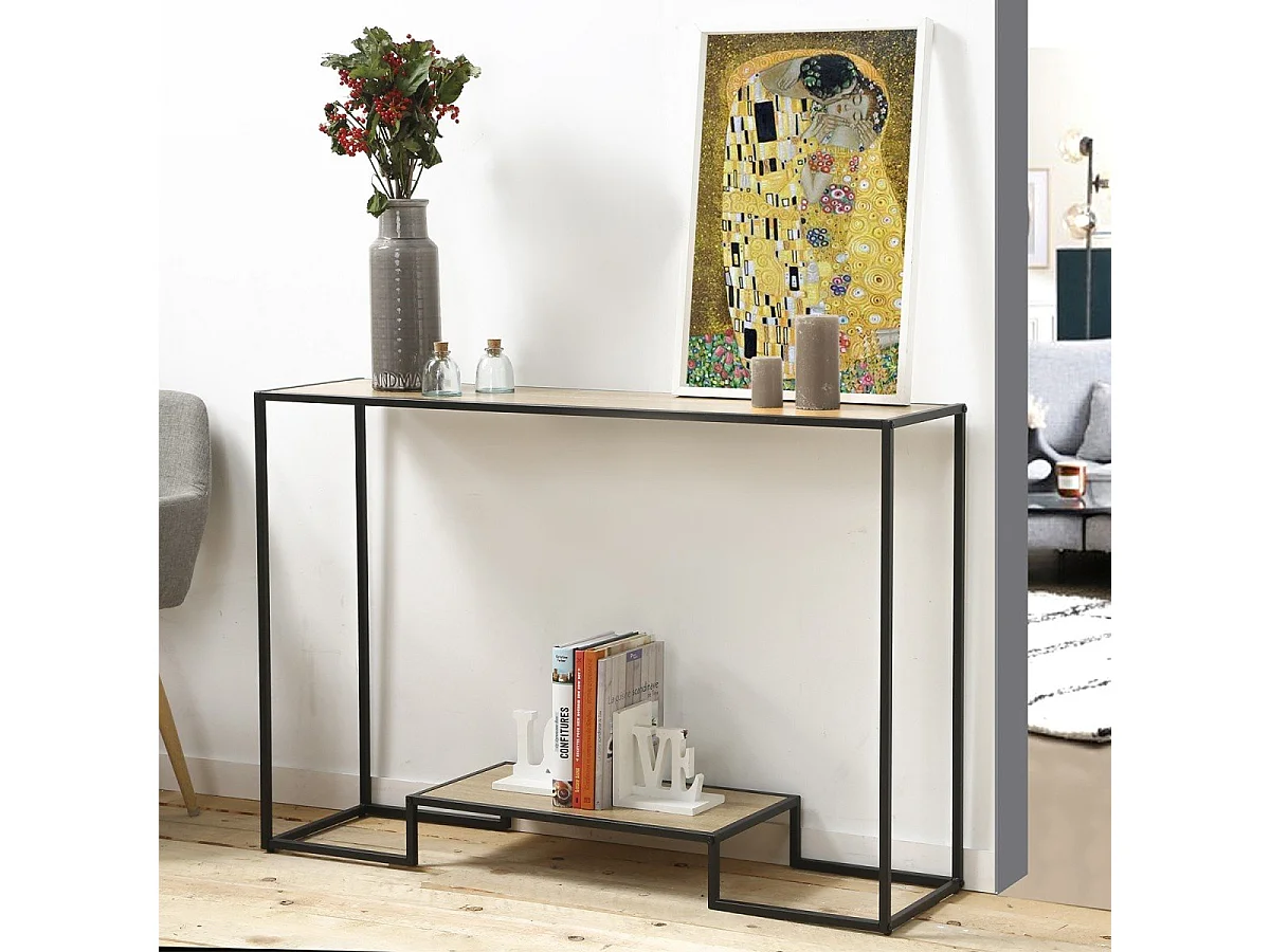 Consola moderna 2 niveles acabado roble 120 cm