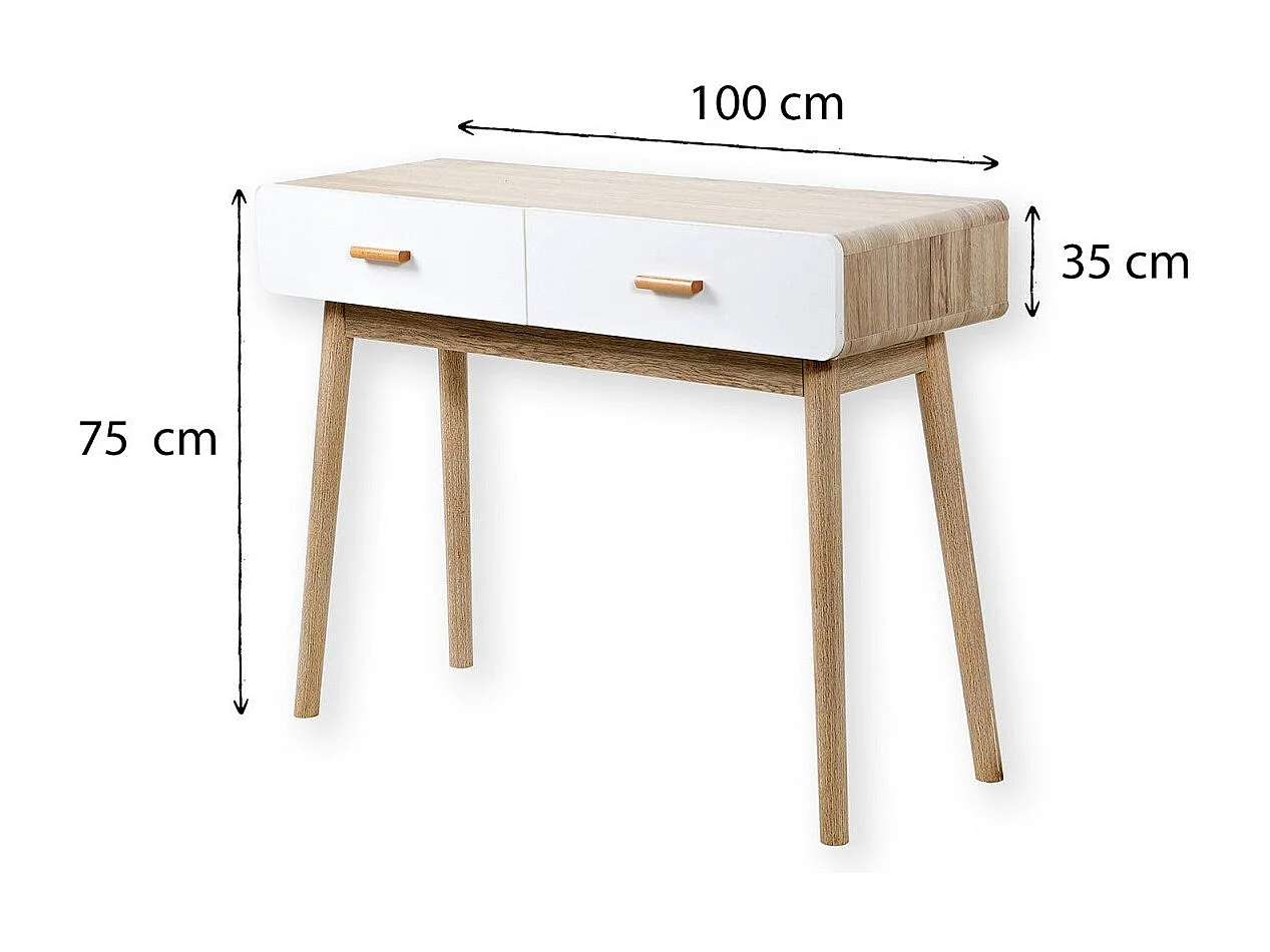 Console 2 Tiroirs Scandinave Bois et blanc - L100 x H75cm