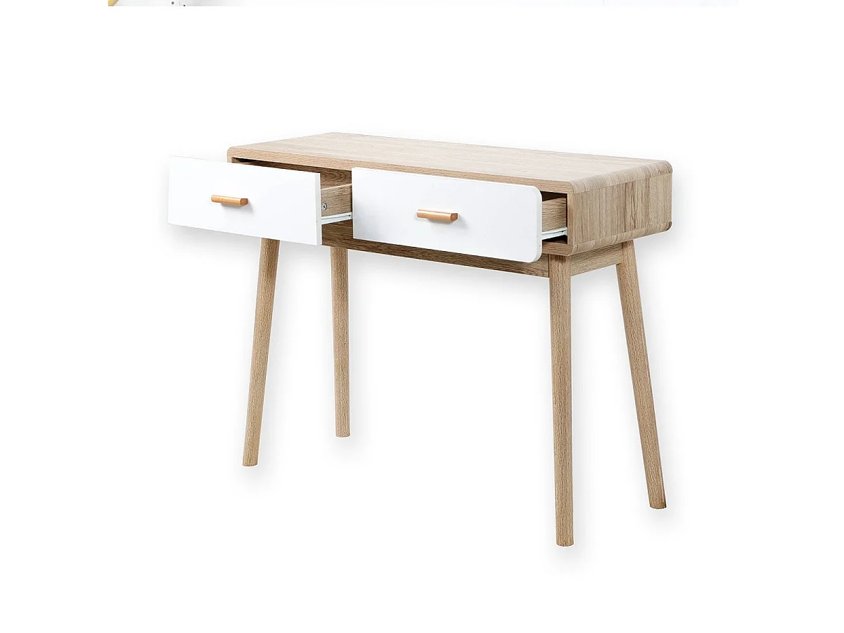 Console 2 Tiroirs Scandinave Bois et blanc - L100 x H75cm