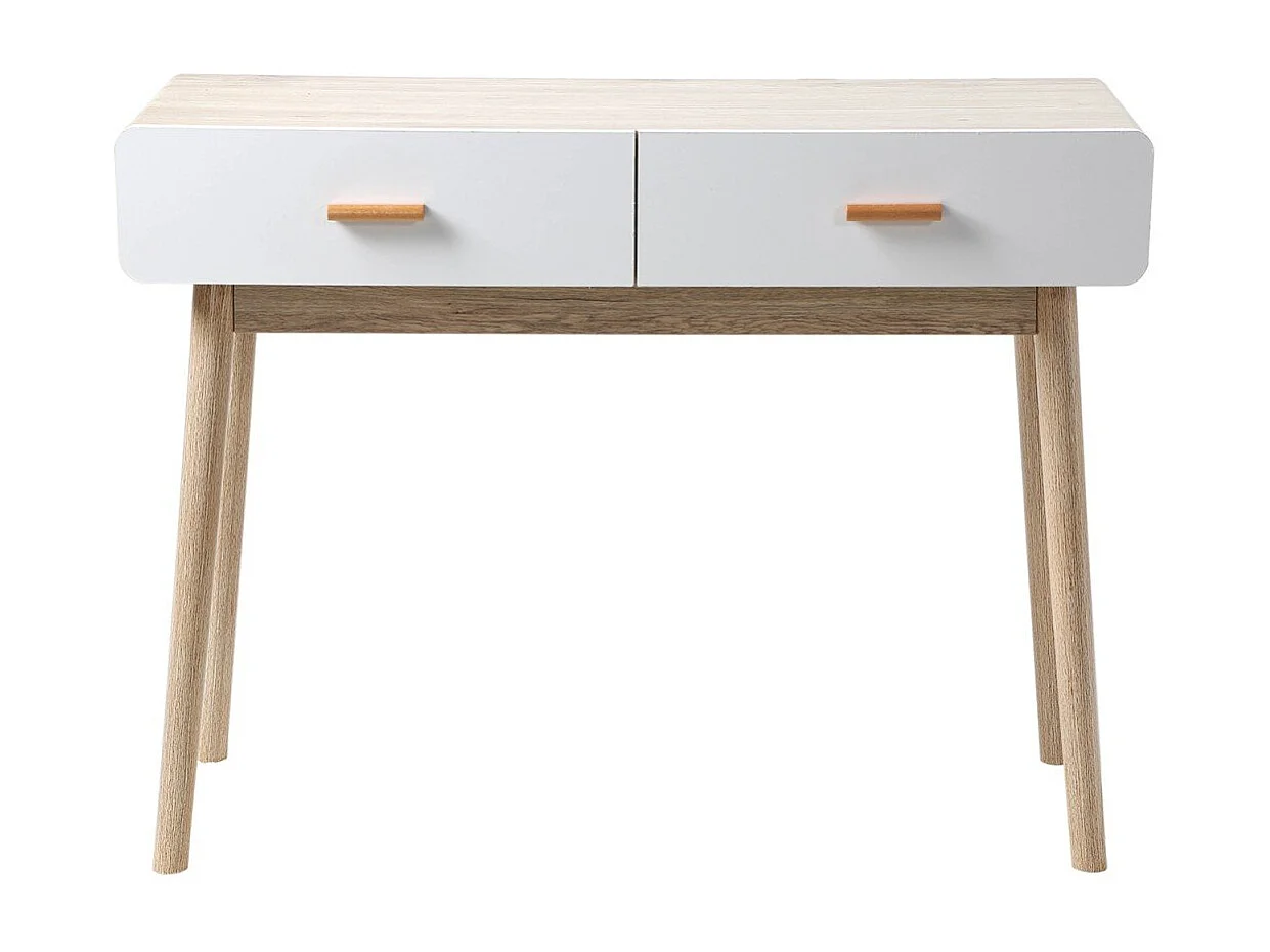 Console 2 Tiroirs Scandinave Bois et blanc - L100 x H75cm